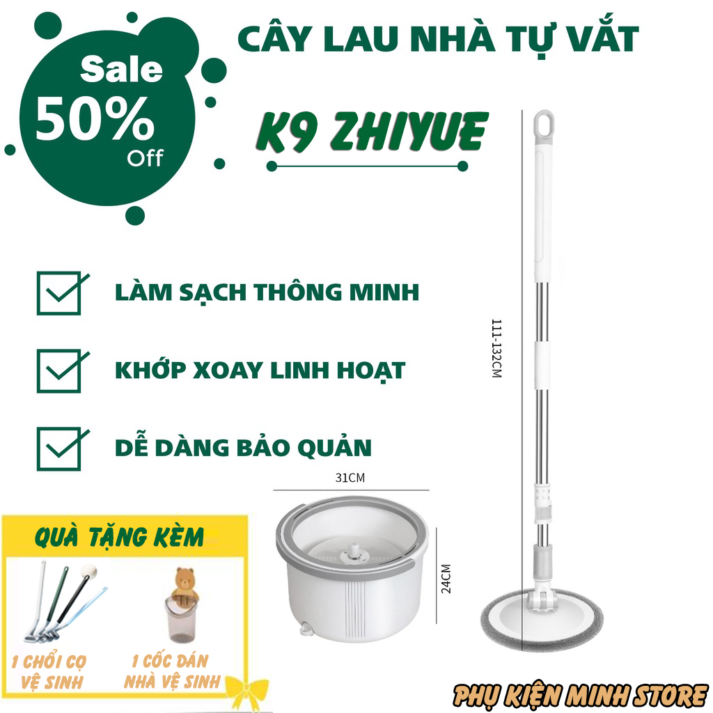 Cây lau nhà tự vắt thông minh K9, bộ lau nhà tự vắt 2 ngăn tách nước, chổi lau nhà 360 độ