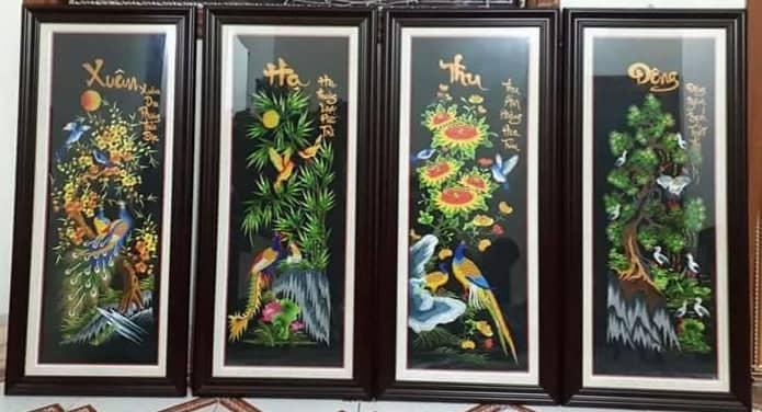 [HCM]tranh thêu vi tính thành phẩm tứ quý xuân hạ thu đông chưa khung