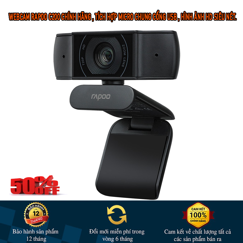 Webcam rapoo c200 fullhd 720p tích hợp micro chung cổng usb hình ảnh hd siêu nét