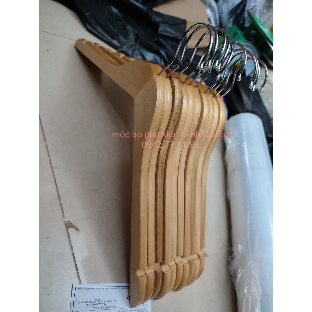 Combo 10 móc treo quần áo bằng gỗ,móc gỗ cho gia đình,shop thời trang, móc gỗ 44cm,móc treo áo,váy,mắc áo