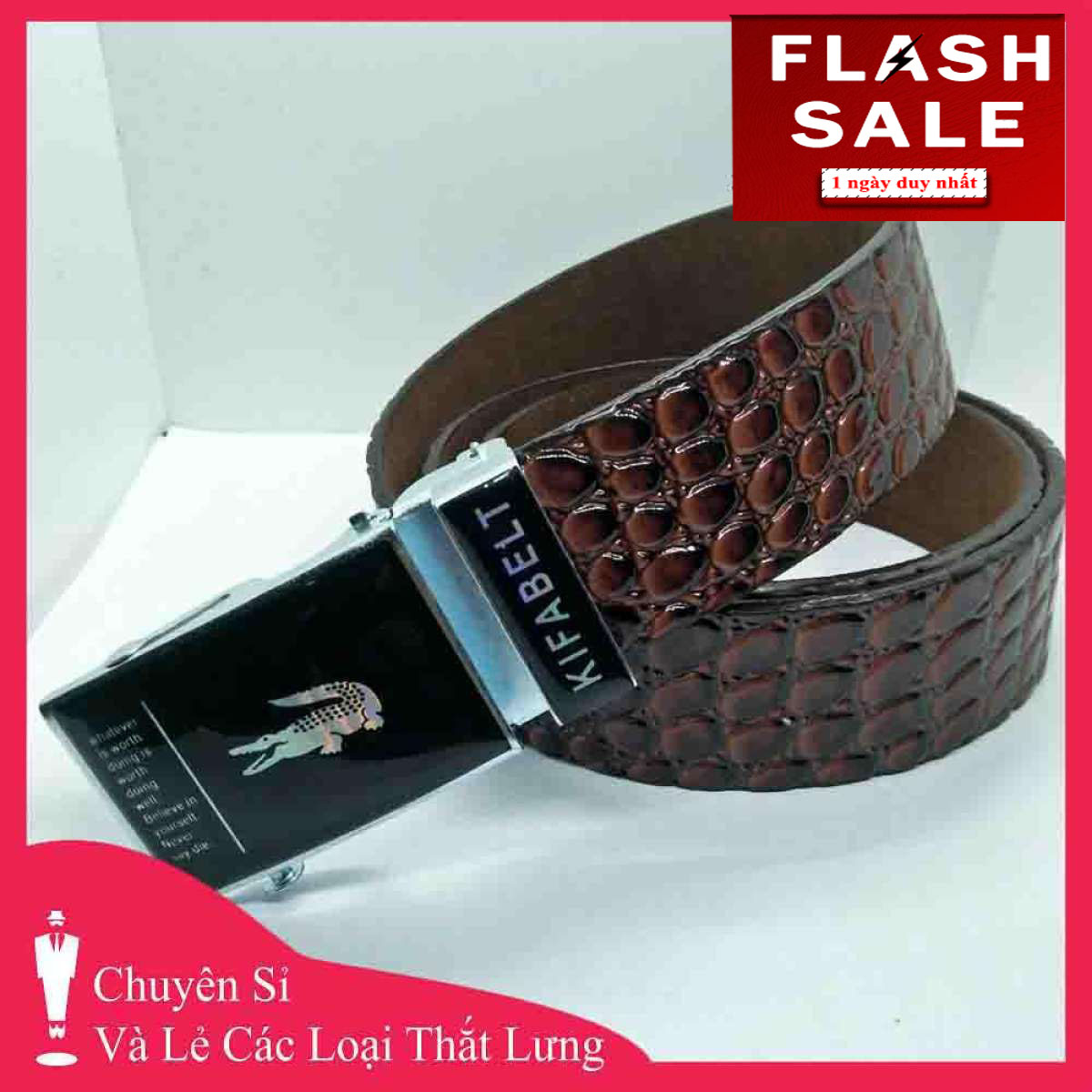 Thắt Lưng Nam - Dây Nịt Nam Vân Cá Sấu Nâu Đậm Mặt Lăn (Bảo hành 12 tháng)