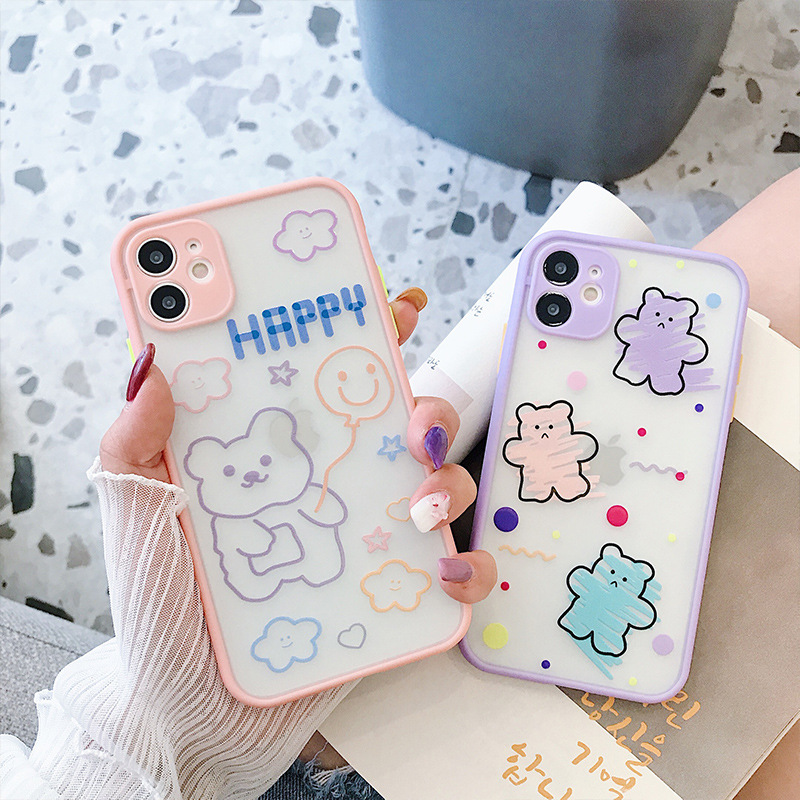 Ốp lưng nhám chống sock va đập bảo vệ camera happy bear