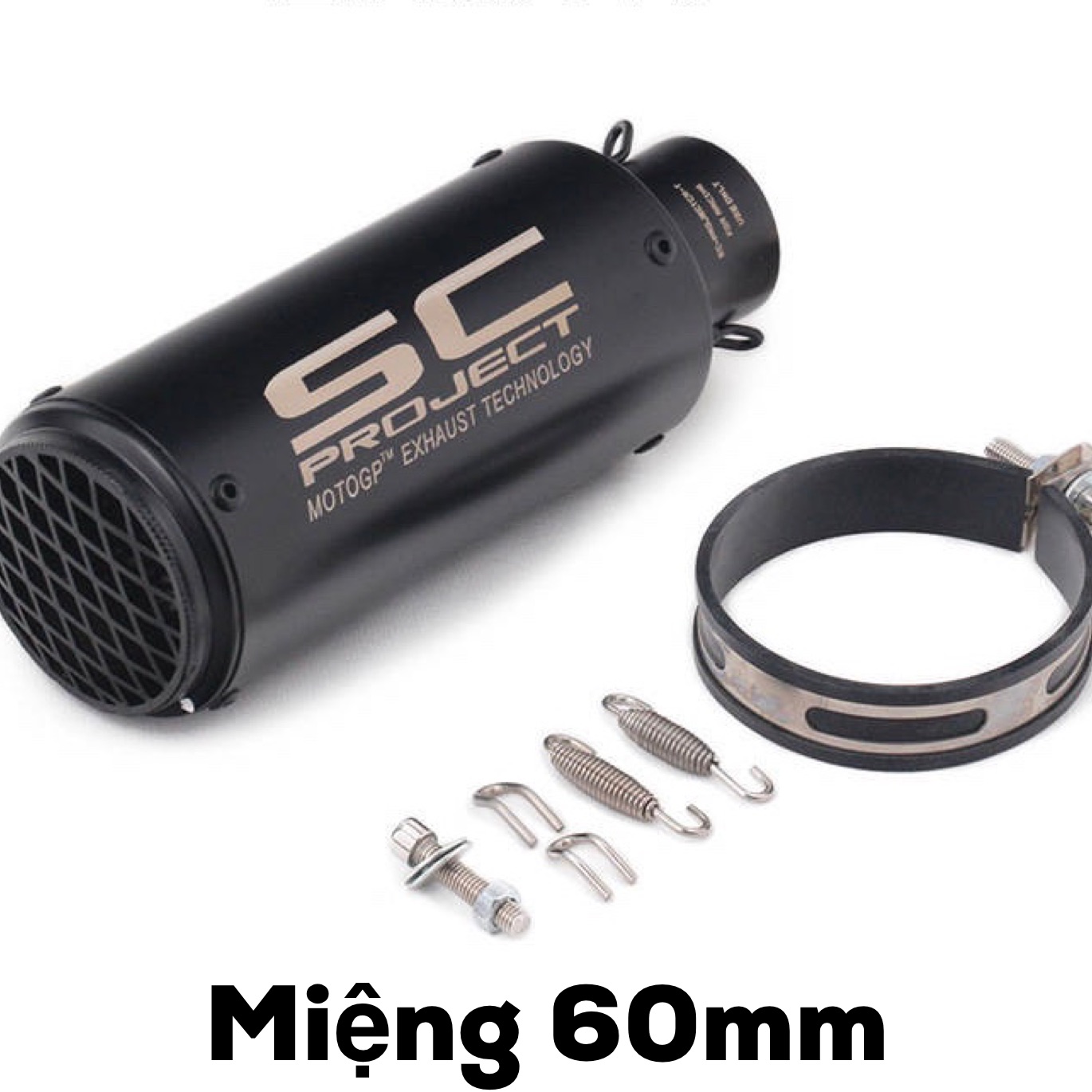 Pô sc đen lưới miệng 60mm cho xe phân khối lớn