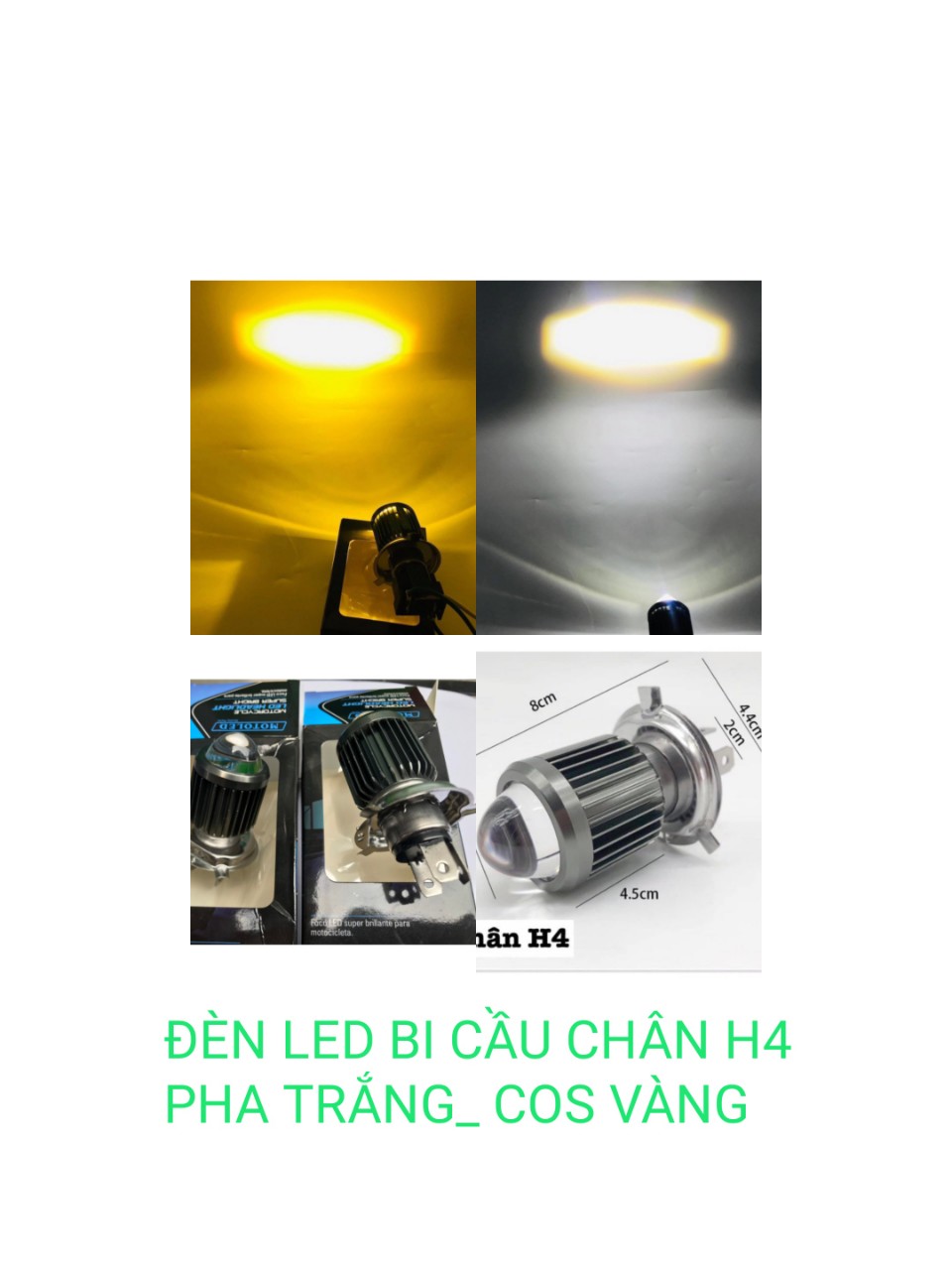 [HCM]ĐÈN LED BI CẦU 3 CHẤU CHÂN H4 PHA TRẮNG COS VÀNG GẮN MỌI LOẠI XE