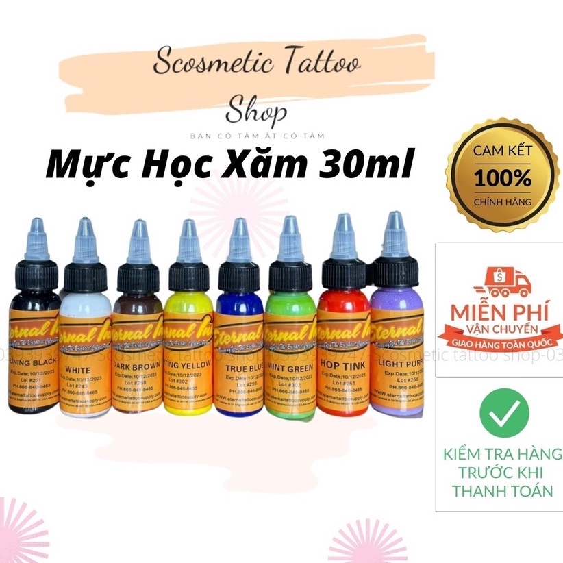 Mực xăm Enternal 30ml, mực học phun xăm trên da giả màu đẹp dễ bám màu hỗ trợ AE tattoo mini