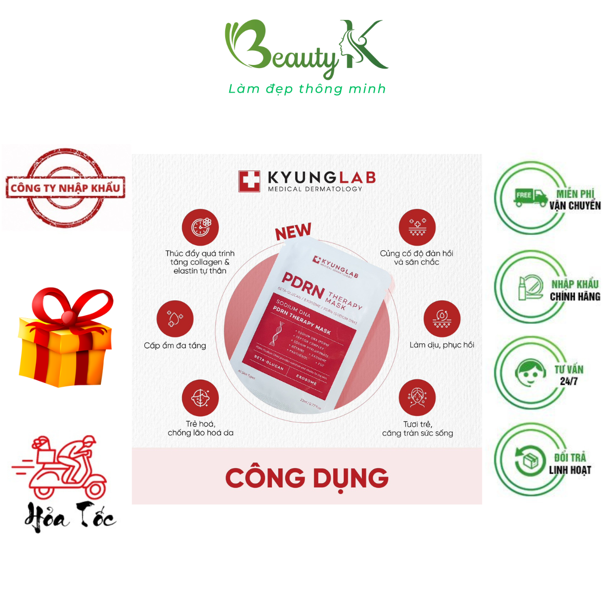 COMBO 10 Mặt Nạ KyungLab PDRN Therapy Mask Kyung Lab siêu cấp ẩm, phục hồi, căng bóng và trẻ hóa da