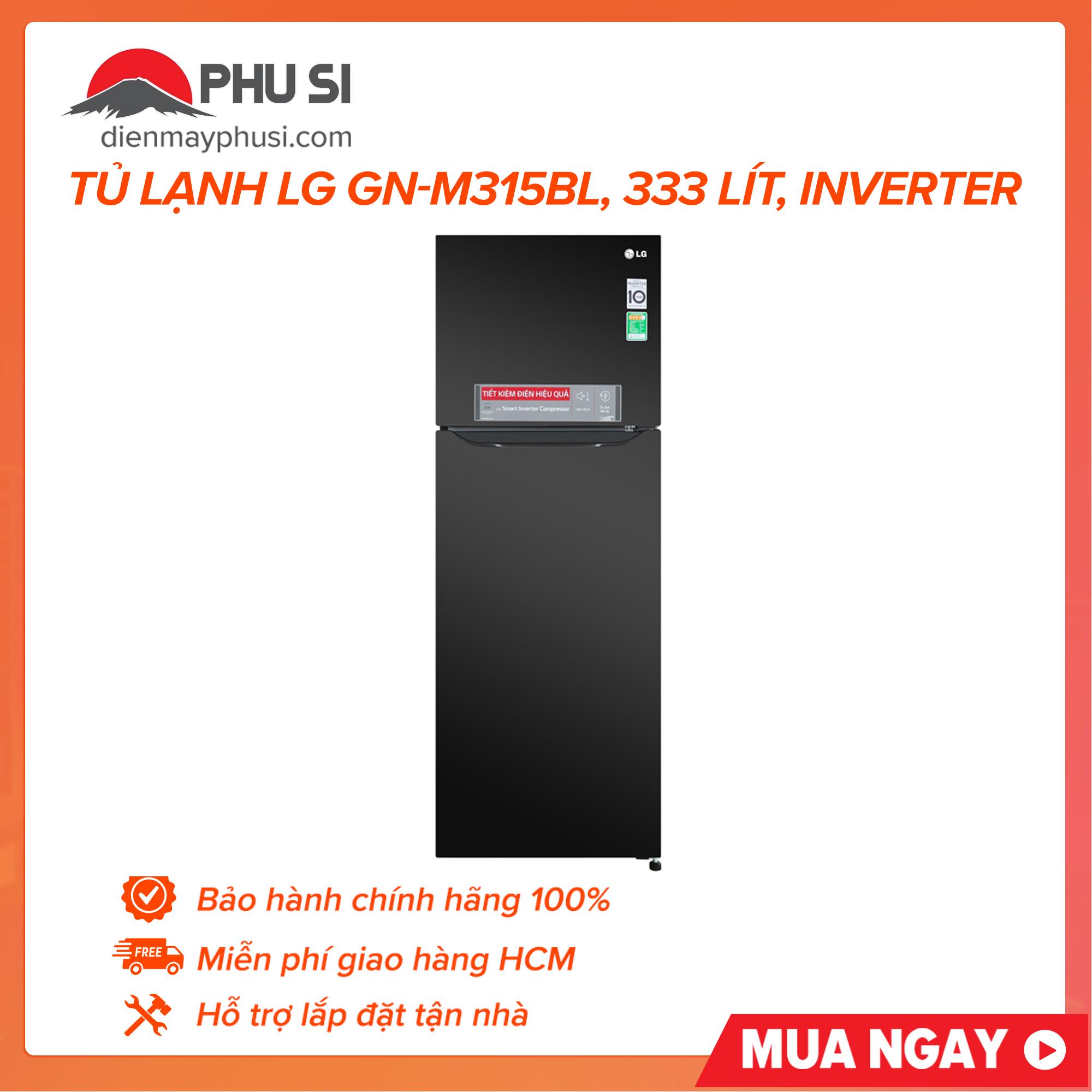 Trả góp 0% - bảo hành 2 năm - tủ lạnh lg gn-m315bl 333 lít inverter