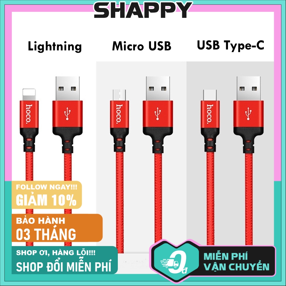 Cáp sạc hoco x14 dài 1m hỗ trợ cổng lightning/micro/typec - bảo hành 03 tháng 1 đổi 1
