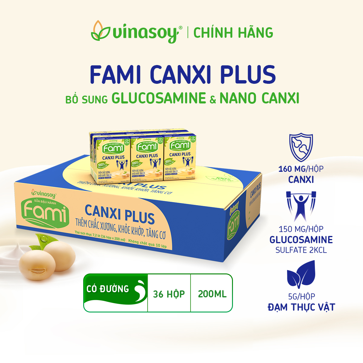 Thùng sữa đậu nành Fami Canxi Plus nguyên vị hộp