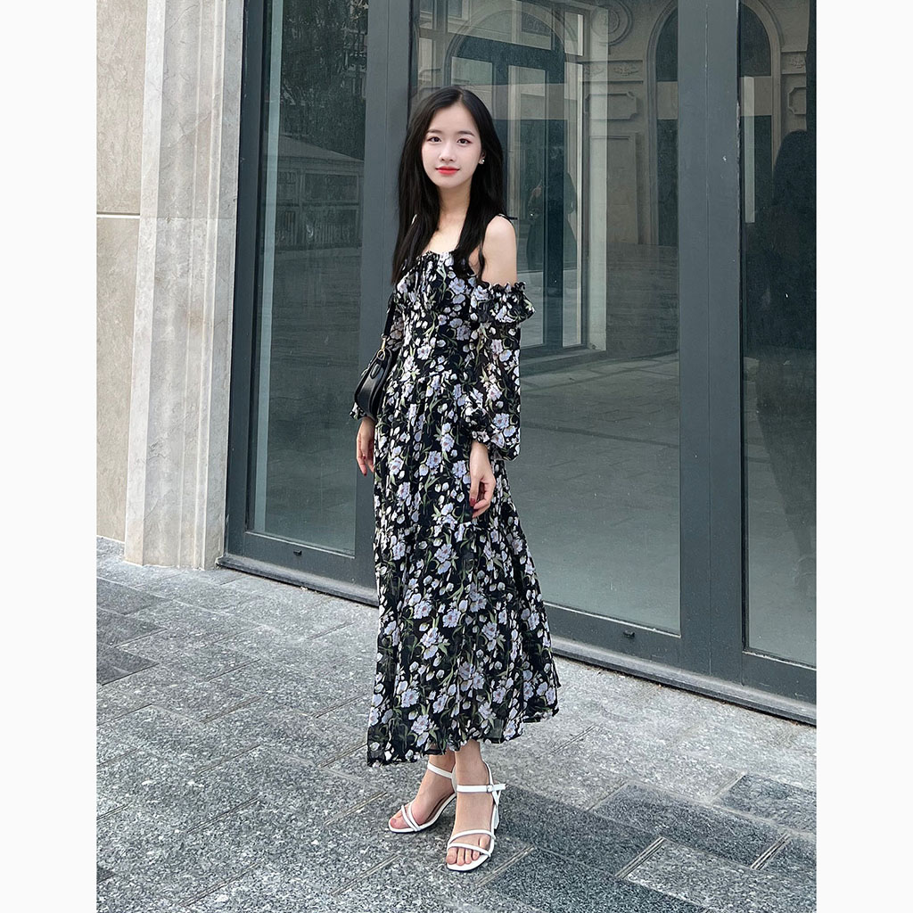 Đầm hoa dài dáng xoè tiểu thư xinh xắn Moolys MD009