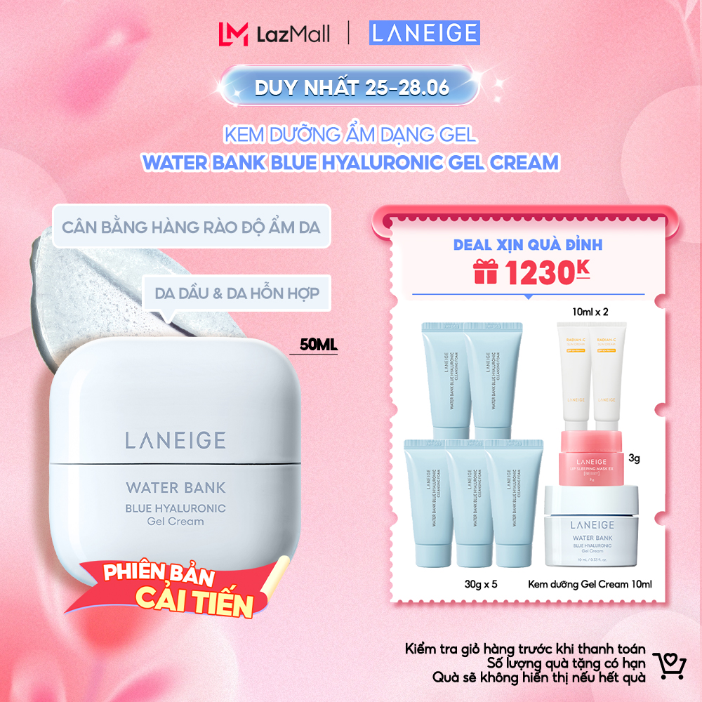 [Săn voucher 150K] Kem Dưỡng Ẩm Dạng Gel Laneige Water Bank Blue Hyaluronic Gel Cream 50ml (Da Dầu và Da Hỗn Hợp)