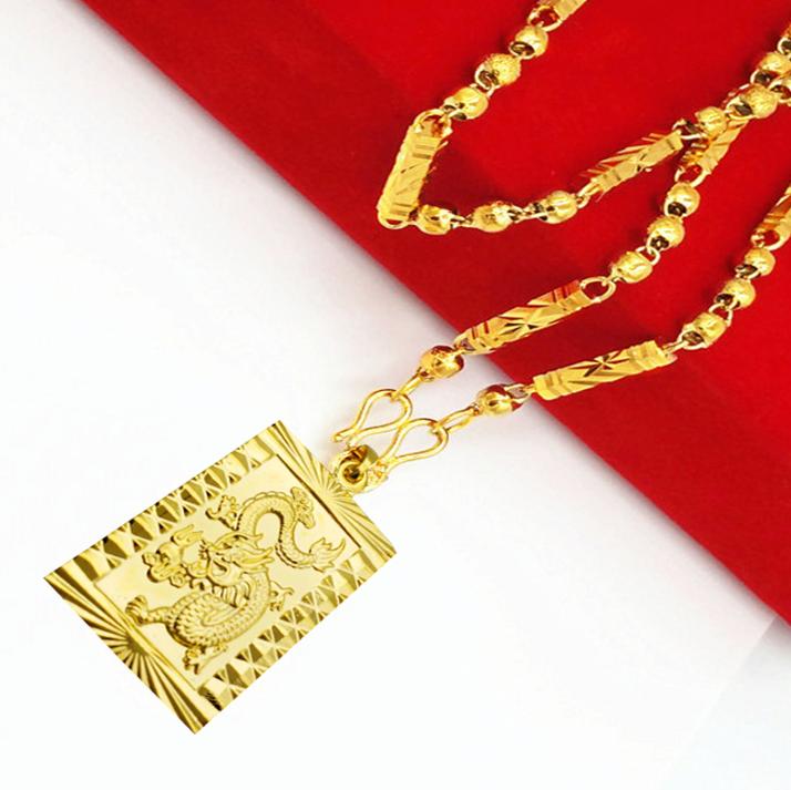 Vòng cổ dây chuyền nam khối đặc mặt dây chuyền trạm rồng 18k sale
