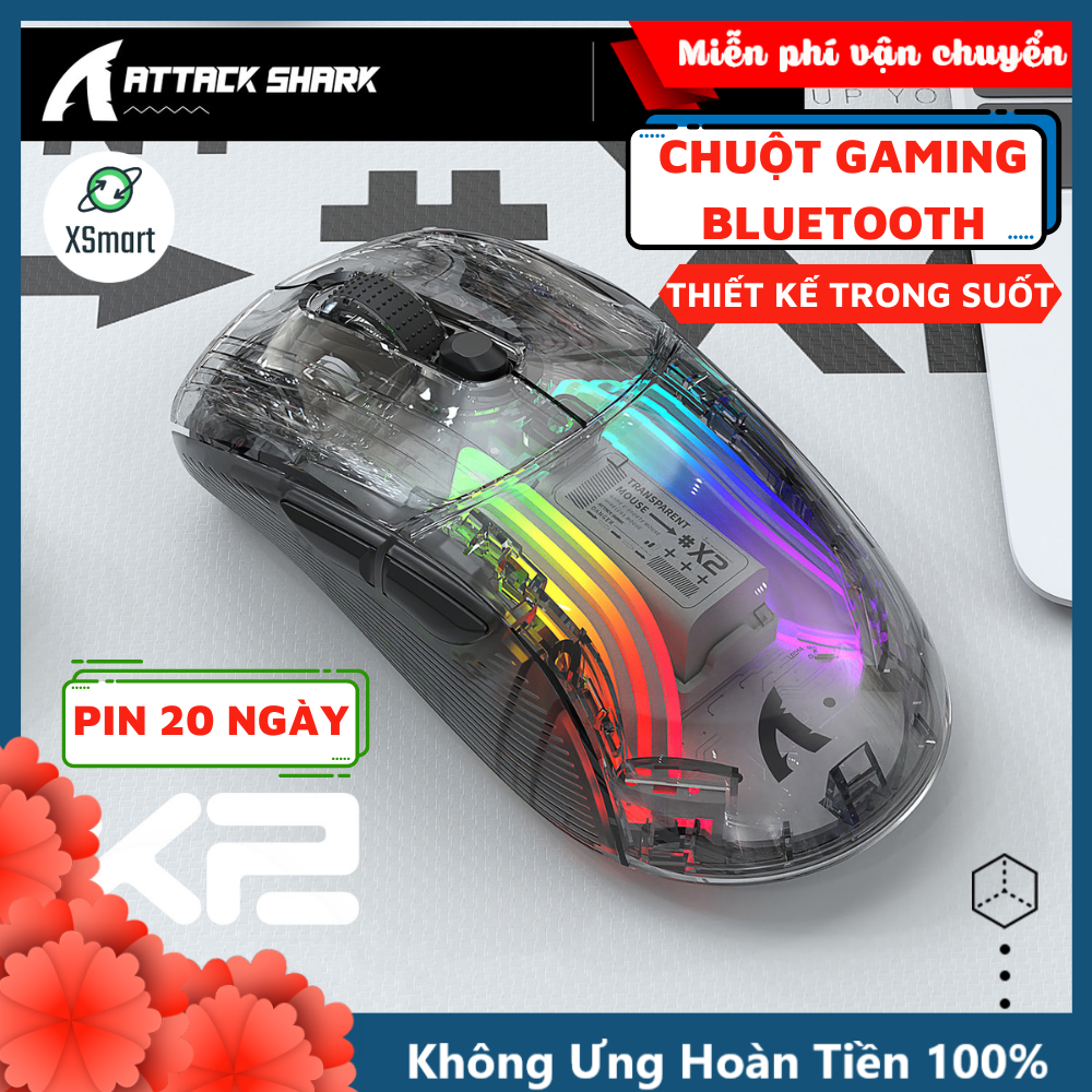 Chuột Không Dây Bluetooth Gaming X2 SUPER VIP 2023 LED RGB 10 Chế Độ LED Thiết Kế Trong Suốt Độc Lạ