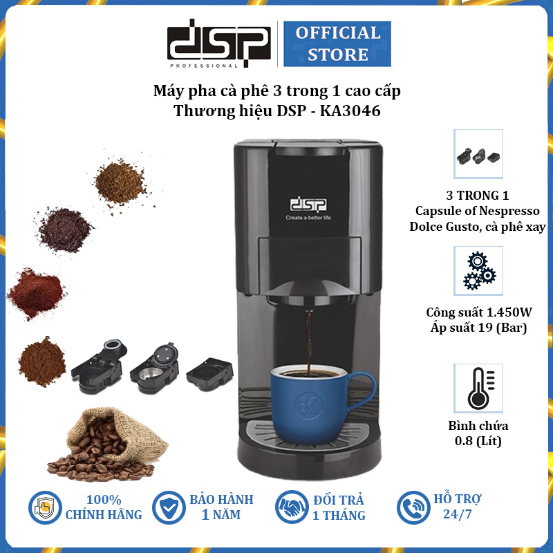 Máy pha cà phê 3 trong 1 thương hiệu cao cấp dsp ka3046 - công suất: 1450w - hàng nhập khẩu