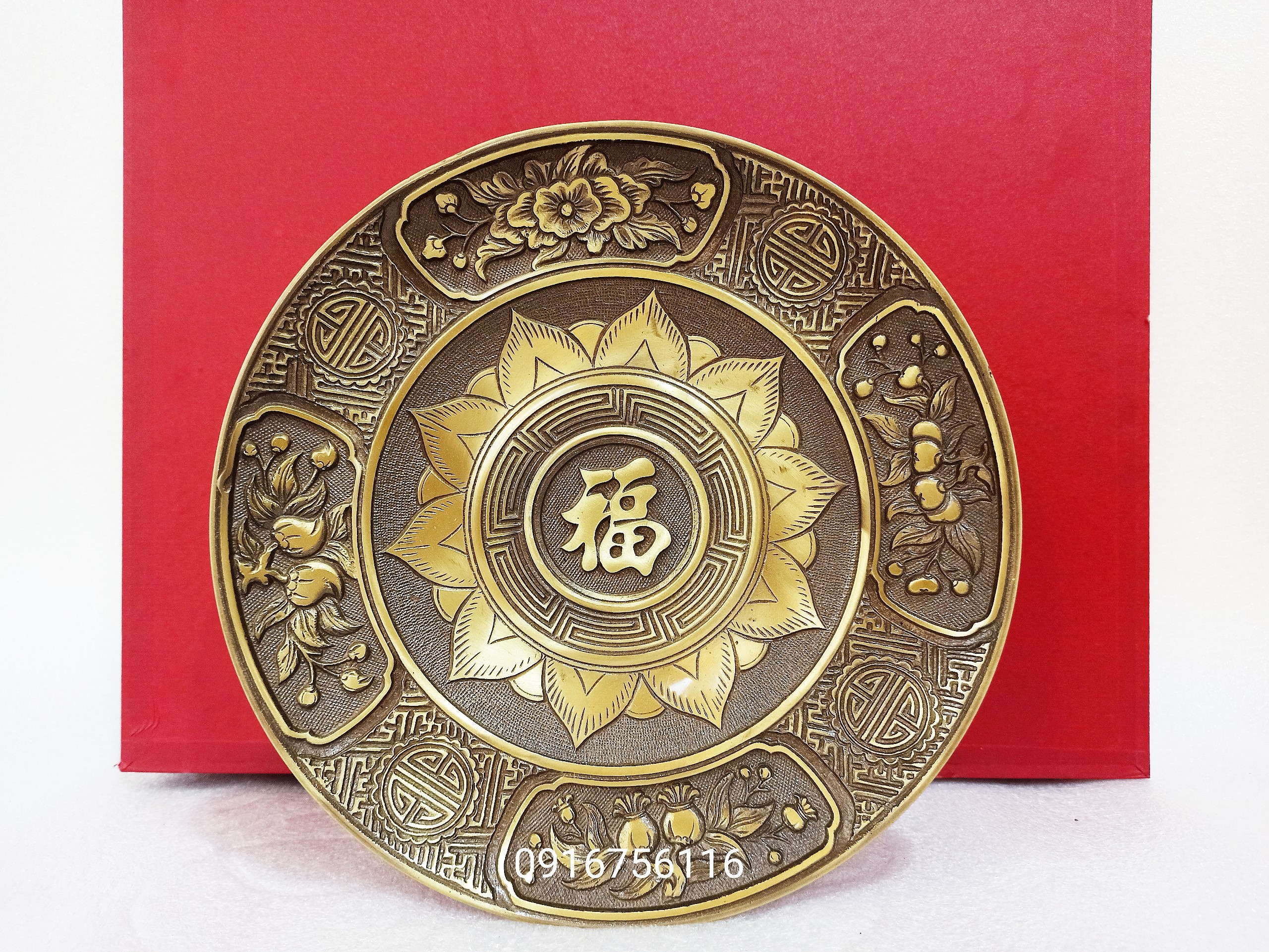 Mâm bồng bằng đồng đồng đúc, mâm đựng hoa quả, đĩa đựng trái cây bằng đồng, mâm đồng họa tiết hoa sen, hàng kỹ
