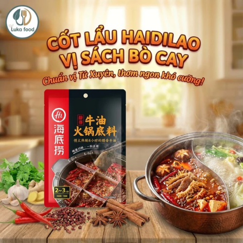 Gói Gia Vị Lẩu Haidilao Sách Bò Cay 150g -Gia Vị Lẩu Tứ Xuyên Cay Tê 2-3 Người Ăn, Không Cần Chuẩn Vị Nhà Hàng Luka Food