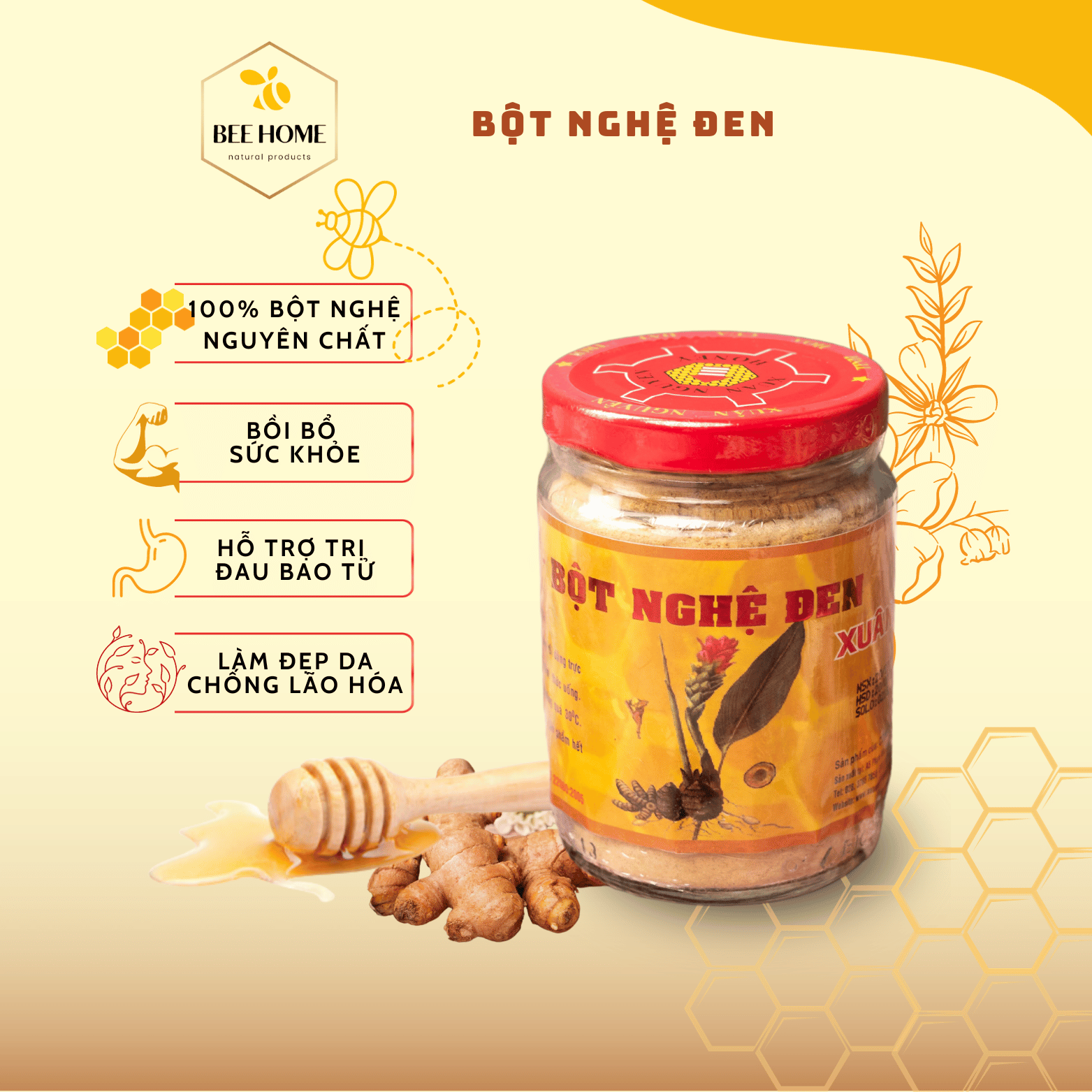 Bột nghệ đen Xuân Nguyên hũ thủy tinh 80g