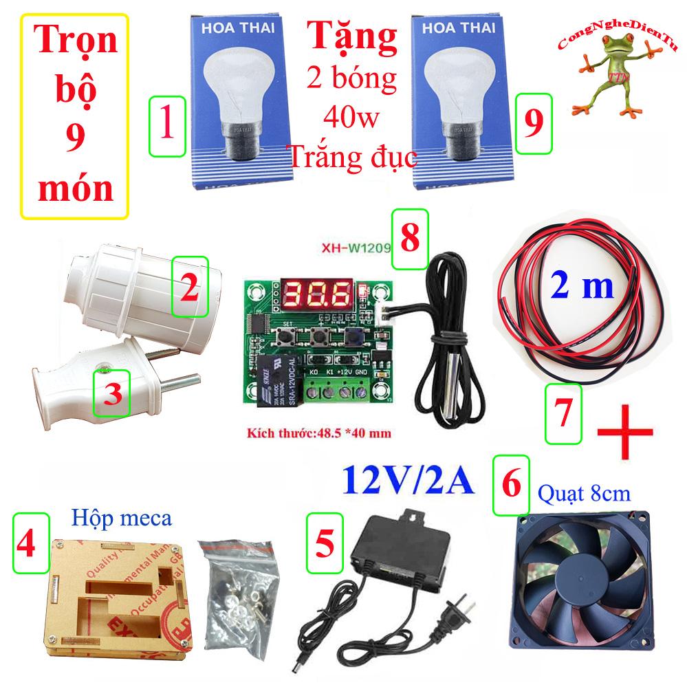 Bộ mạch cảm biến nhiệt độ W1209 chế máy ấp trứng 9 món, cảm biến không thấm nước