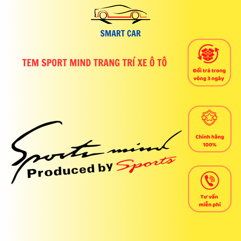 Tem dán sport mind produced by sport trang trí xe ô tô, decal dán trang trí xe hơi - smart car