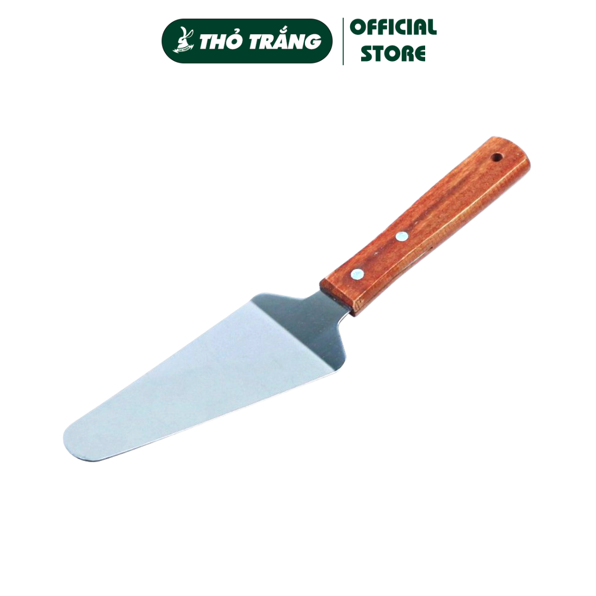 Xẻng xúc bánh tam giác inox, cán gỗ