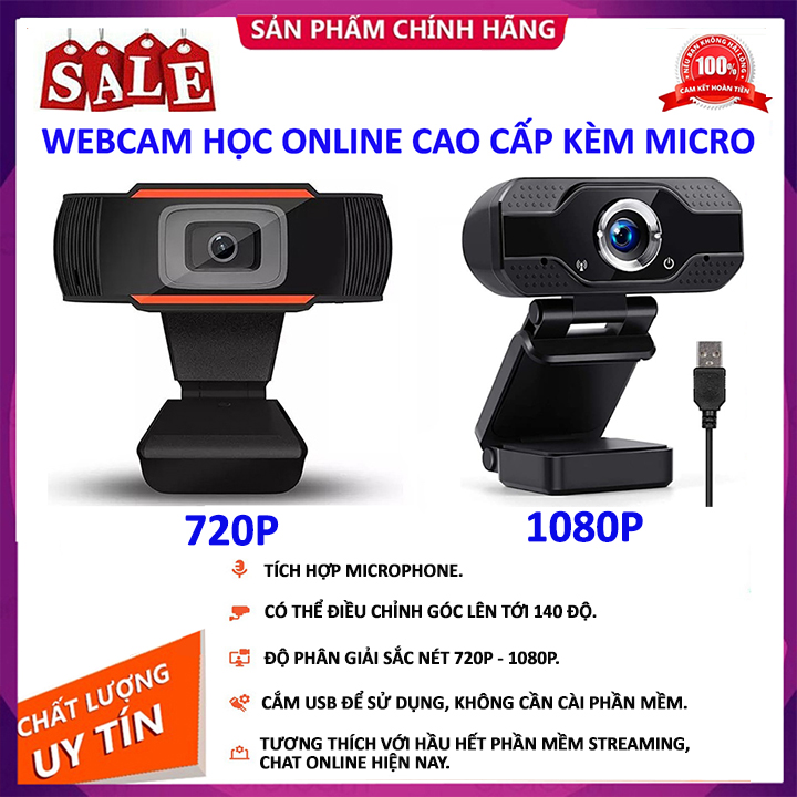 Webcam học online trên máy tính pc, laptop livestream có mic full hd pc gaming 1080p/720p high solution chính hãng