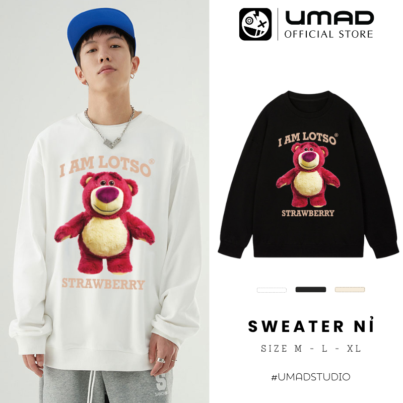 Áo sweater UMAD nỉ tay dài form rộng local brand Unisex cho mùa thu đông hoodie không nón cổ tròn mẫu GẤU LOSTO