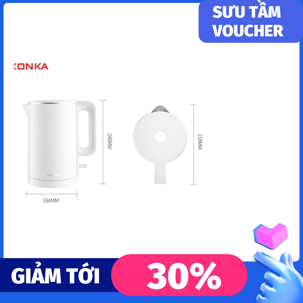 Ấm siêu tốc đun nước cao cấp 1.8l inox 3.4 không gỉ giữ nhiệt tốt Konka Kek-KM17/KM18 1500W đạt chuẩn FDA Hoa Kỳ tiết kiệm điện chống bỏng kép sôi nước trong 3-5 phút giá rẻ