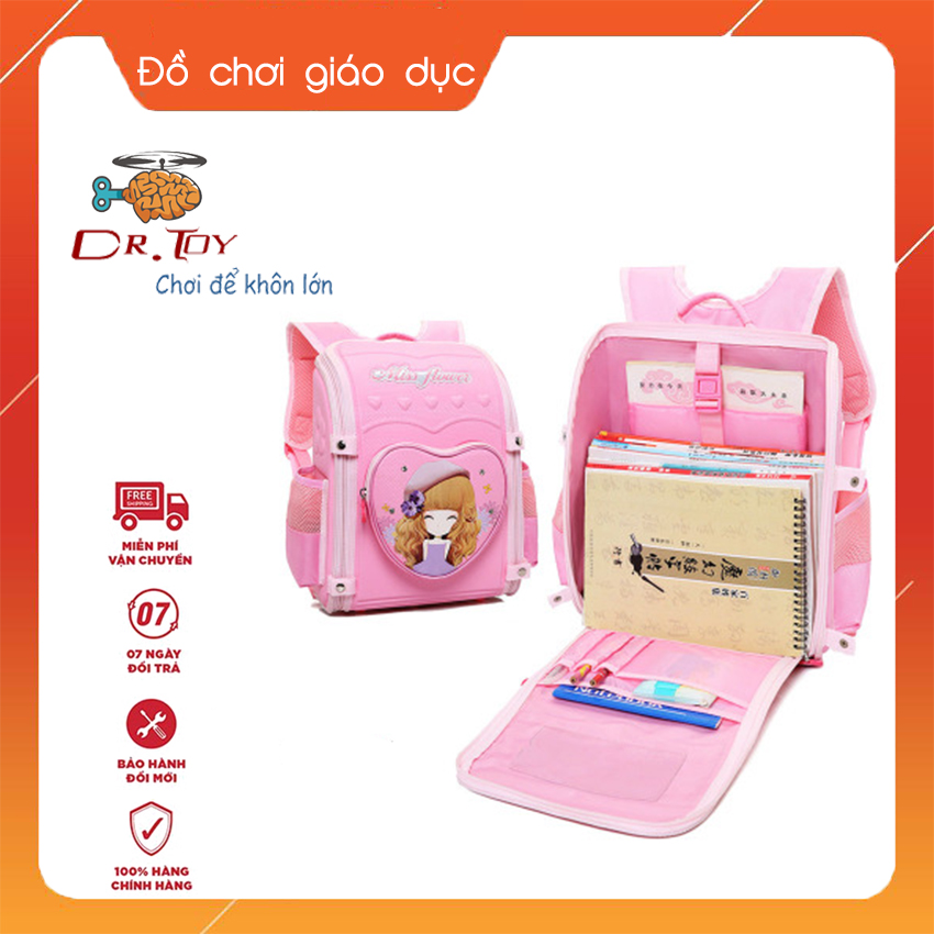 Hàng xuất Nhật - DrToy Balo chống gù xinh xắn cho bé gái, siêu nhẹ, siêu xịn, tặng kèm hộp 40 dây chun buộc tóc trị giá 65K