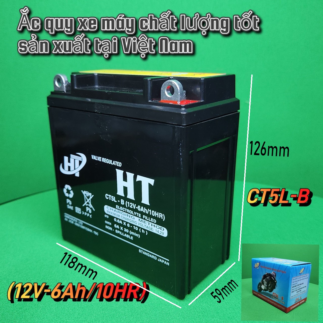Bình ắc quy khô ht ct5l 12v-6ah bh 6 tháng cho xe dream đời đầu, wave đời đầu, future đời đầu, sirius xăng cơ, xe jupiter v/r, taurus, mio đời đầu