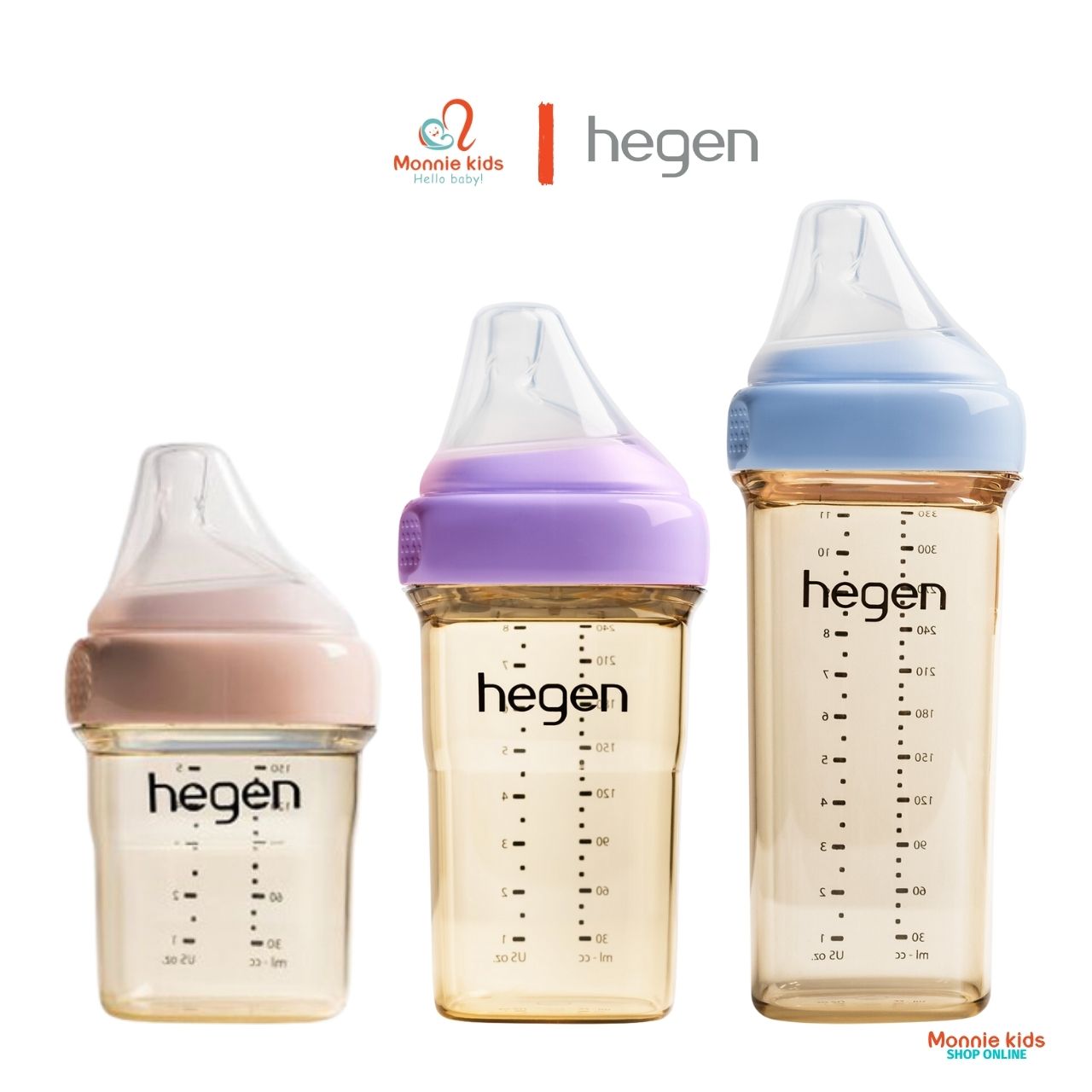 Bình sữa cho bé Hegen PPSU 150ml 240ml 330ml, bình sữa phiên bản mới cho trẻ - Monnie Kids
