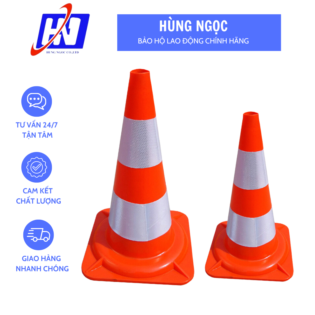 Cọc tiêu trụ giao thông nhật quang cao 50cm, nón giao thông nhựa có phản quang