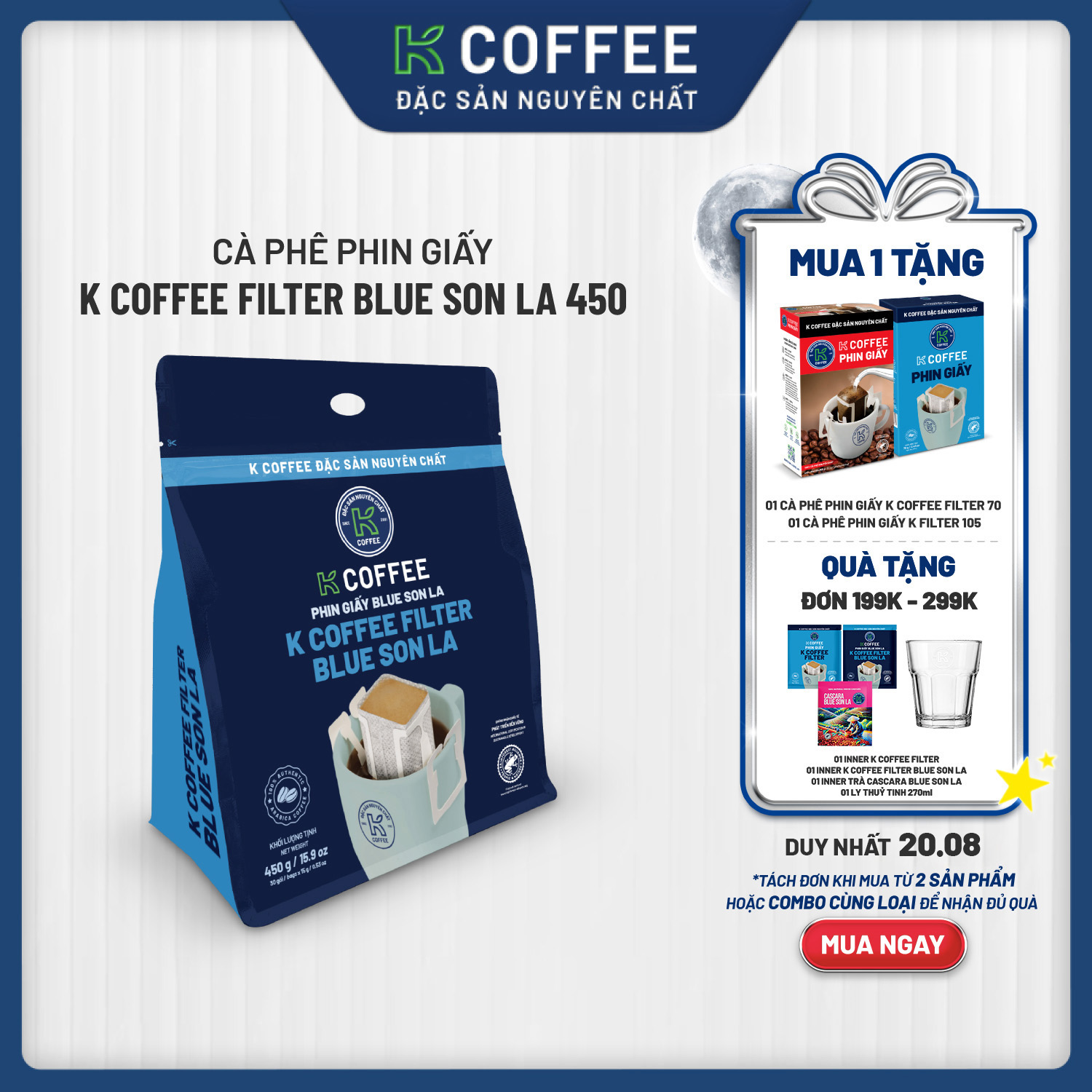 Cà phê Phin giấy K Coffee K Filter Blue Son La 450g [Combo 3]