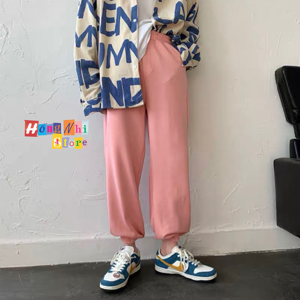 Quần Jogger Basic Pant Ulzzang Unisex Jogger Trơn Bo Lai Màu Hồng Dáng Rộng Nam Nữ - MM