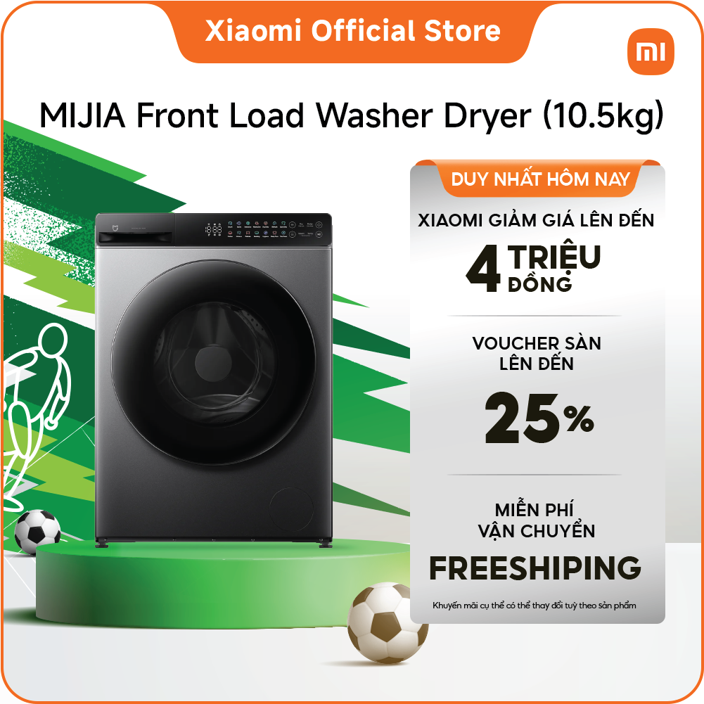 Xiaomi Máy Giặt Sấy Mijia Front Load Washer Dryer 10.5kg | Lồng Giặt Siêu Lớn Cho Hiệu Quả Giặt Sấy Vượt Trội | Loại Bỏ Tới 99,99% Vi Khuẩn Với Chu Trình Giặt Hơi Nước | Điều Khiển Ứng Dụng Mi Xiaomi Home
