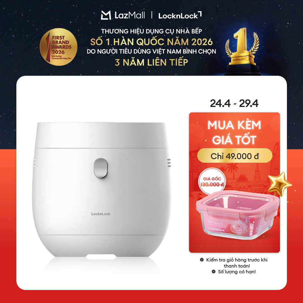 Nồi cơm điện tử LocknLock Pearl rice cooker 1L EJR376WHT hẹn giờ, giữ ấm 12h