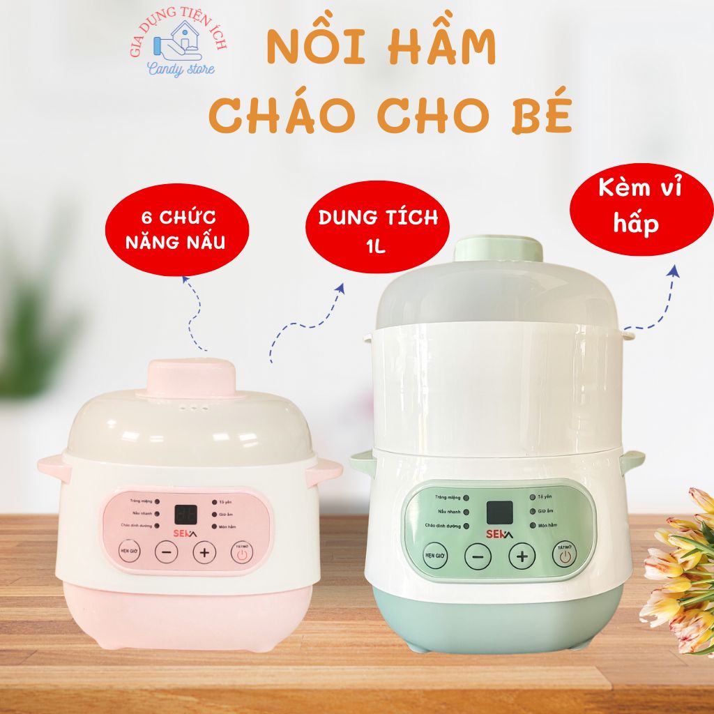 Nồi Hầm Cháo Cho Bé , Nồi Nấu Cháo Chậm kèm vỉ hấp ,Nồi Chưng Yến ,Nấu Cách Thủy 4In1 Tiện Dụng Cho Gia Đình Bạn