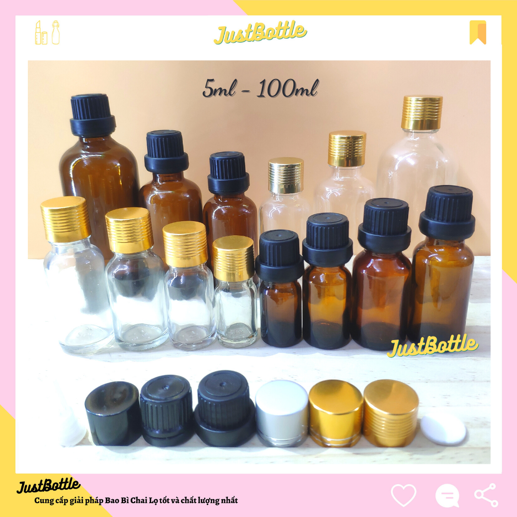 Lọ Chiết Serum Mỹ Phẩm Tinh Dầu Trong Nâu Nắp Vặn Tinh Dầu 5Ml 10Ml 15Ml 20Ml 30Ml 50Ml 100Ml Bóp Nhỏ Giọt Xịt Phun Sương - Chai Thủy Tinh Chiết Mĩ Phẩm