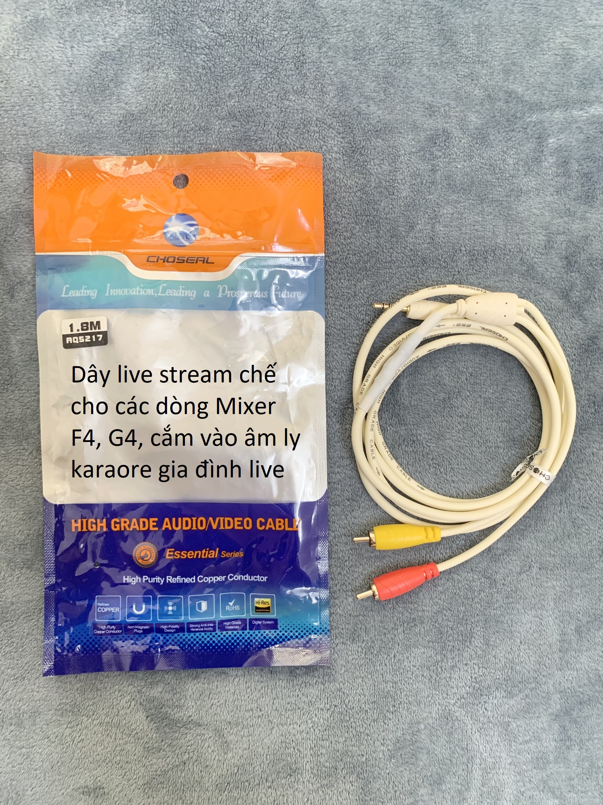 dây livestream chế 1 đầu 3.5 và 2 đầu hoa sen dùng cho mixer F4 F7 G4... hoặc âm li dài 1.8m
