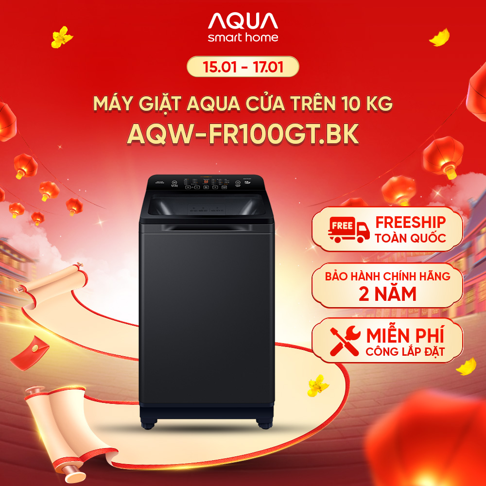 [SALE TO ĐÓN TẾT] Máy giặt cửa trên Aqua 10kg AQW-FR100GT.BK - Miễn phí giao hàng toàn quốc - Hỗ trợ