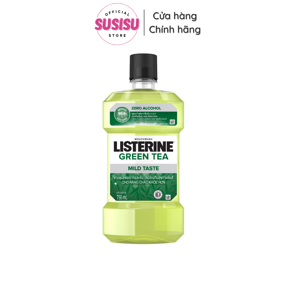 Nước súc miệng trà xanh listerine không cay g‎iảm mảng bám natural green tea zero alcohol mouthwash 250ml - 750ml susisu hcm