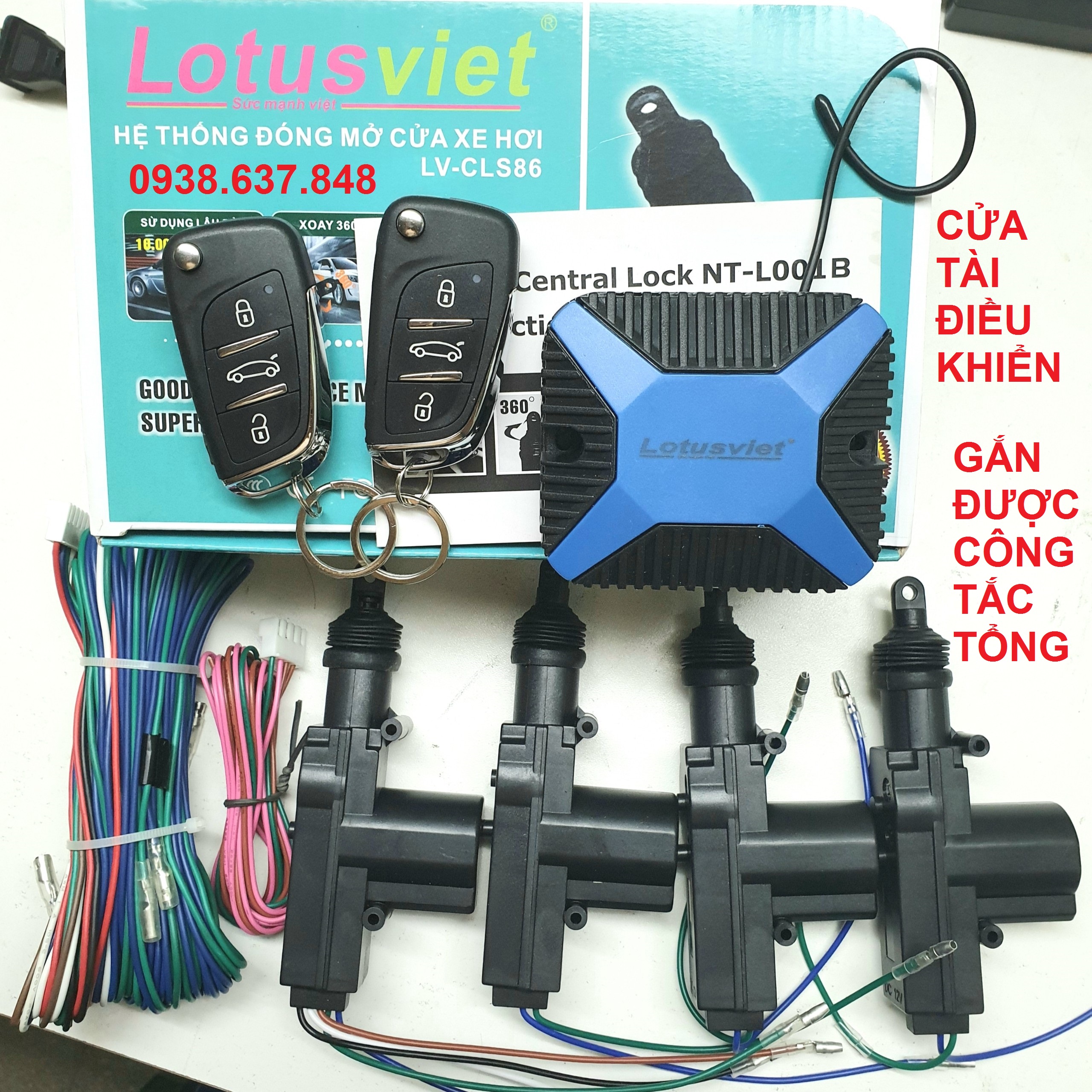 ( 12V / 24V ) Bộ Khóa Cửa (Lock Cửa) Remote Xe Ô Tô Lotus Việt kèm chuột - Loại gắn được công tắc + cửa tài điều khiển