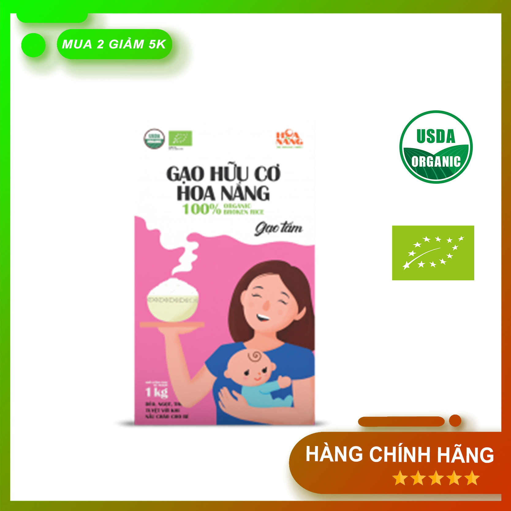 Gạo Tấm Hữu Cơ Hoa Nắng Hộp 1Kg ♥️ FREESHIP ♥️ Gạo Trắng Hữu Cơ Ăn Dặm Cho Bé- Dẻo ngọt, thơm tự nhiên