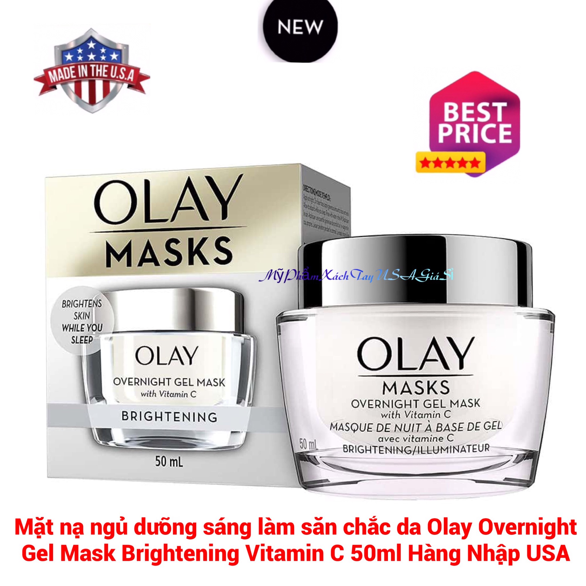 Kem dưỡng làm săn chắc trắng da mặt ban đêm Olay Overnight Gel Mask Brightening Vitamin C 50ml USA