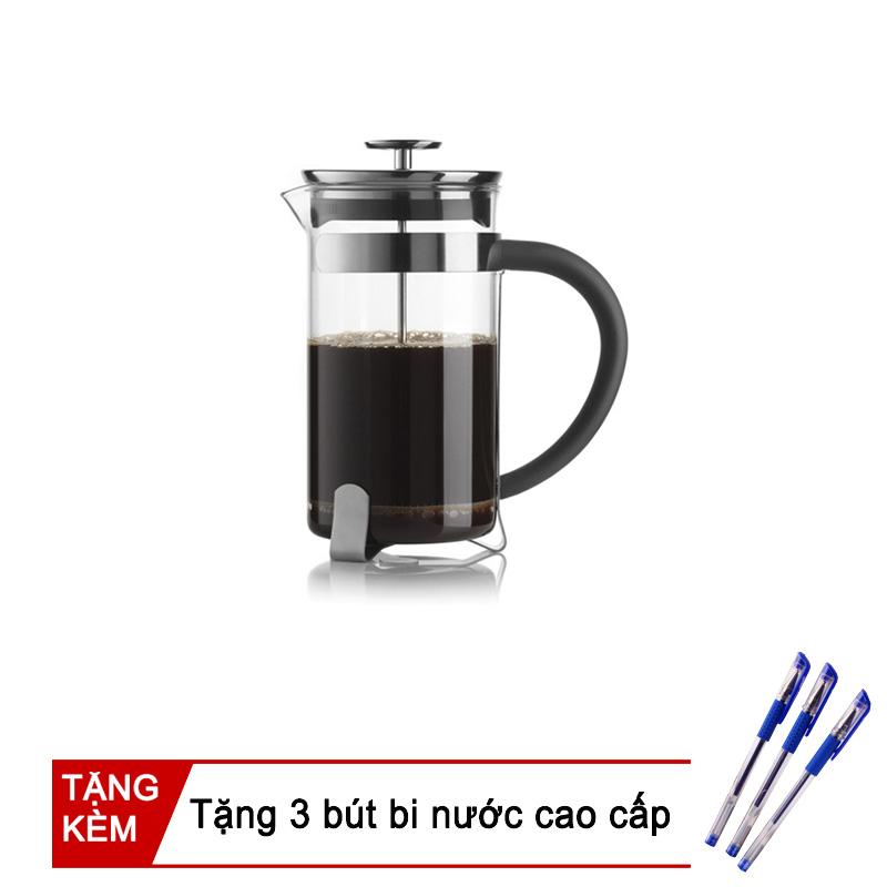 Bình pha cà phê 350ml kiểu pháp 350ml (Bạc) + Tặng 3 bút bi xanh cao cấp
