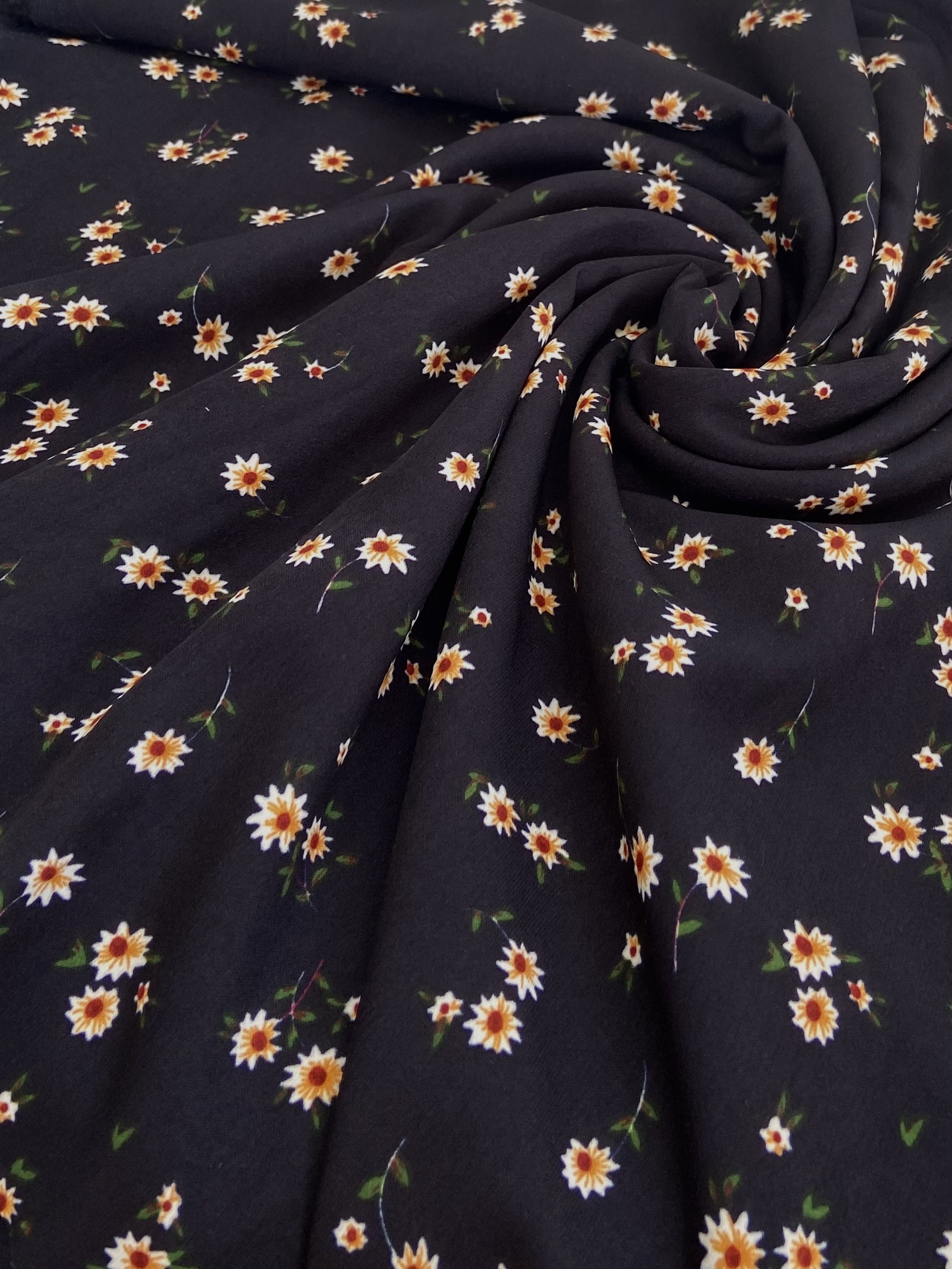 Cotton lụa hoạ tiết hoa nhí nền xanh đen - khổ 1.5m - vải nhà phạm