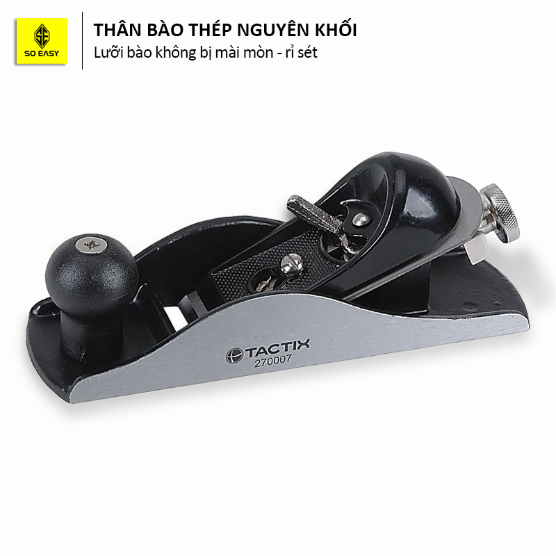 Bào gỗ cầm tay 180mm, bàn bào mini tactix 270007 lưỡi bào 41mm-1,5 inch, an toàn sử dụng, nhẹ nhàng tháo lắp dễ dàng, tính ứng dụng cao, làm đồ diy