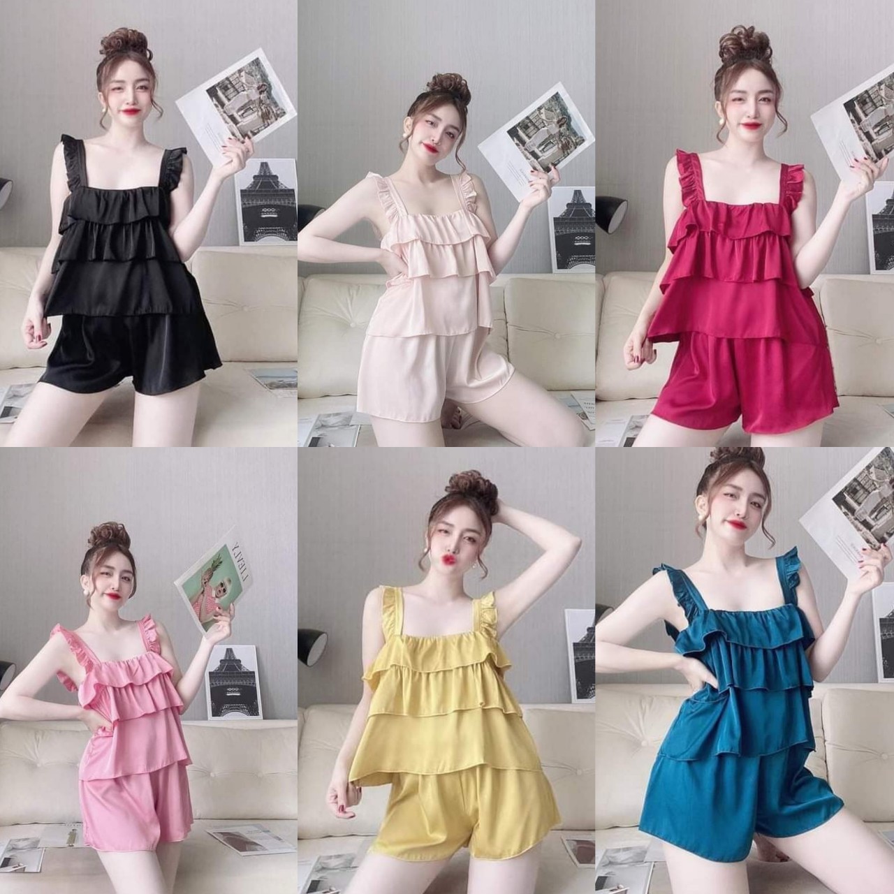 Set đồ ngủ 2 dây sexy co giãn lụa satin  Bộ ngủ 2 dây mát lạnh lụa satin loại 1 mềm mịn Freesize dưới 60kg