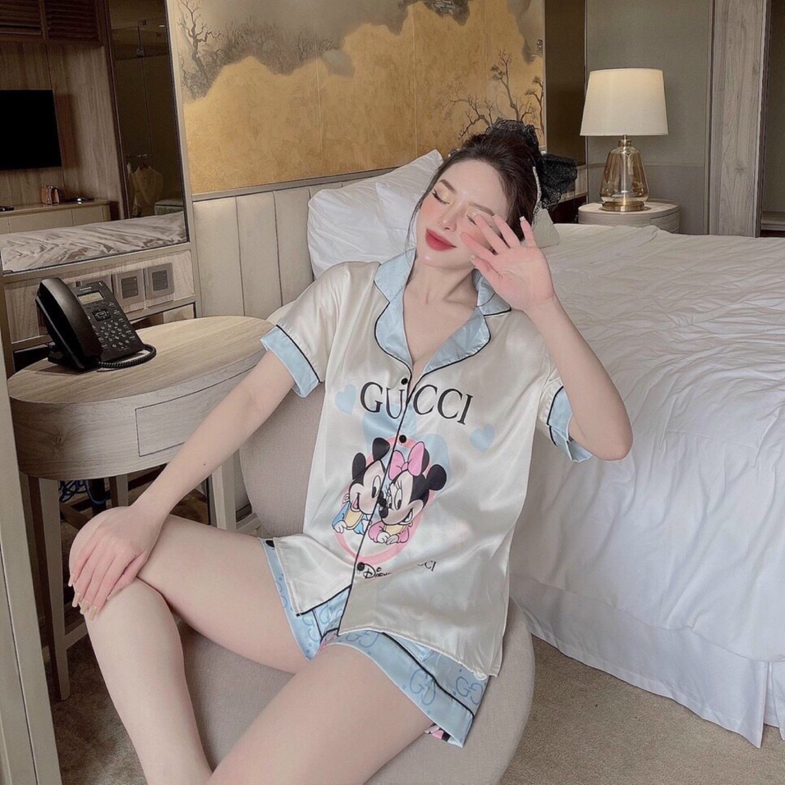 Bộ pijama nữ, bộ mặc nhà tay cộc quần ngắn hoặc dài, chất liệu lụa latin, mác nhà sam luxury size 40-55kg tùy chiều cao