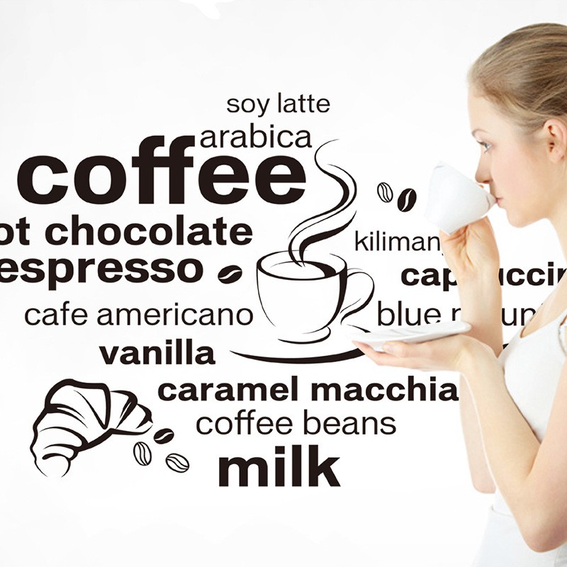 Decal dán tường trang trí chữ Coffee tranh dán tường chữ độc đáo cho quán cafe, quán trà sữa