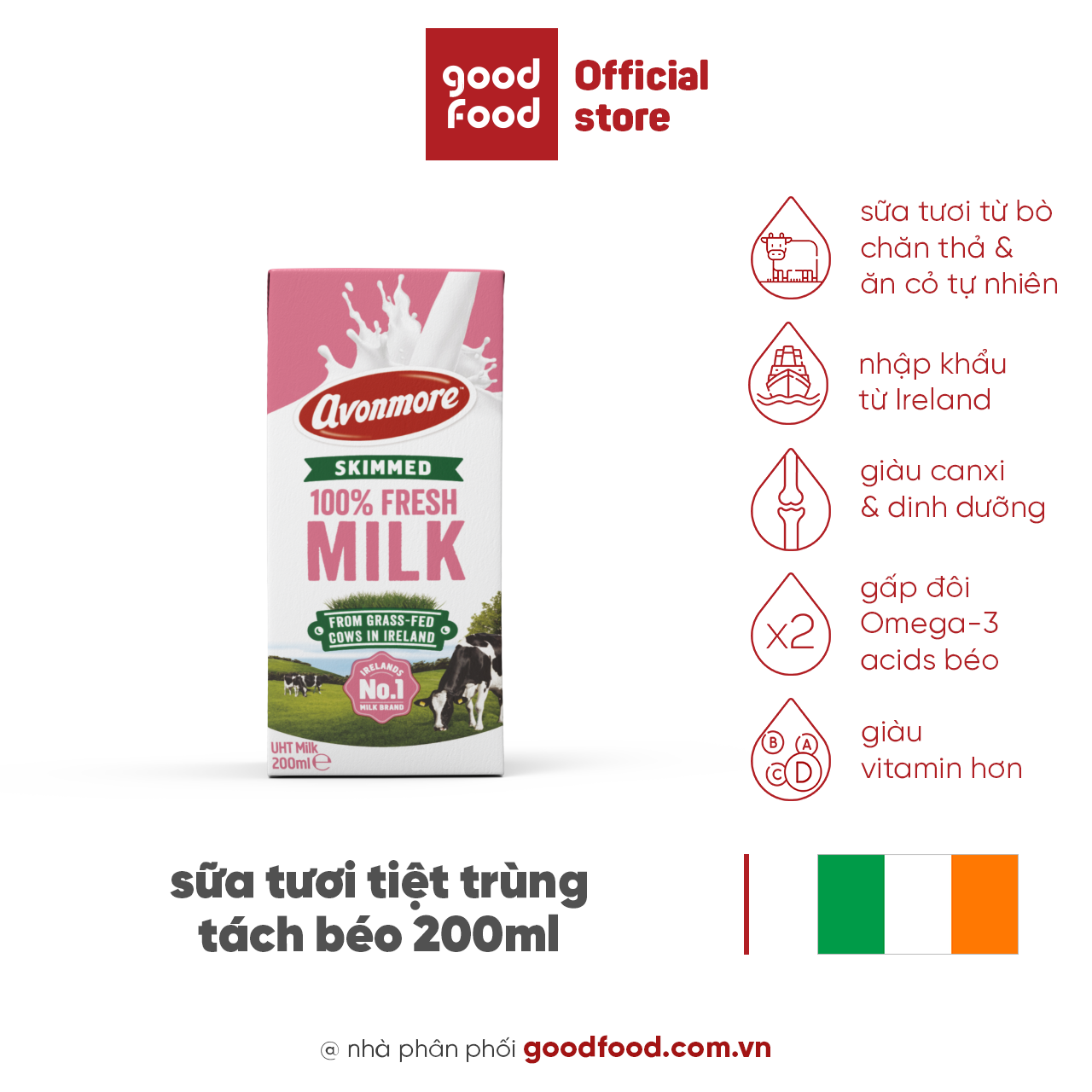 sữa tươi tách béo tiệt trùng (không đường) avonmore uht skimmed milk 200ml giảm cân giữ dáng hiệu quả tốt cho sức khỏe 1